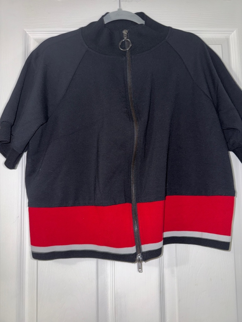 Lane Bryant Black Bomber Jacket with Red and Gray Hem